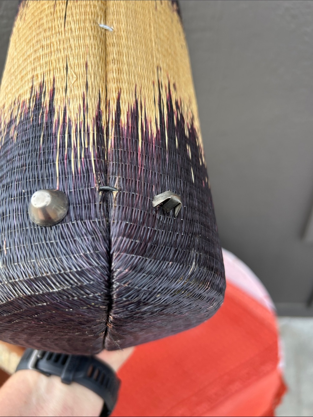 Woven Gradient Barrel Handbag in Purple and Cream - Picture 9 of 12